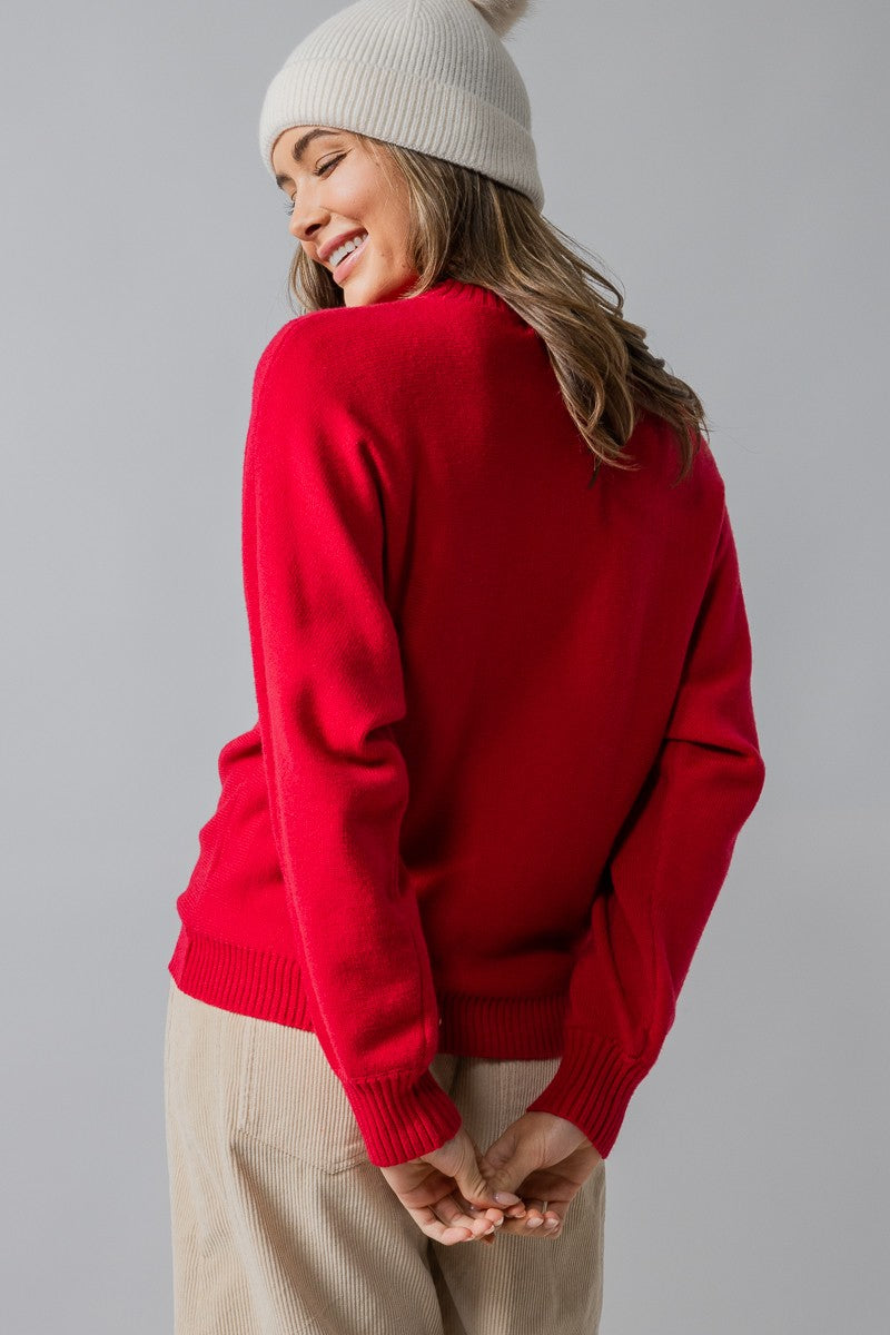 merry knit crewneck sweater - red (additional view)