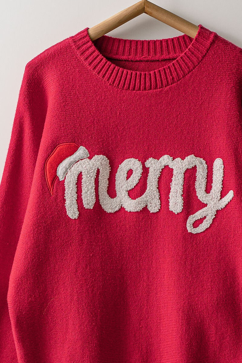 merry knit crewneck sweater - red (additional view)