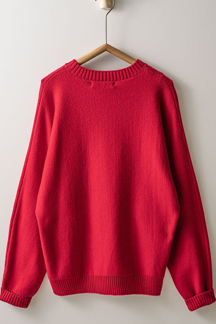 merry knit crewneck sweater - red (additional view)