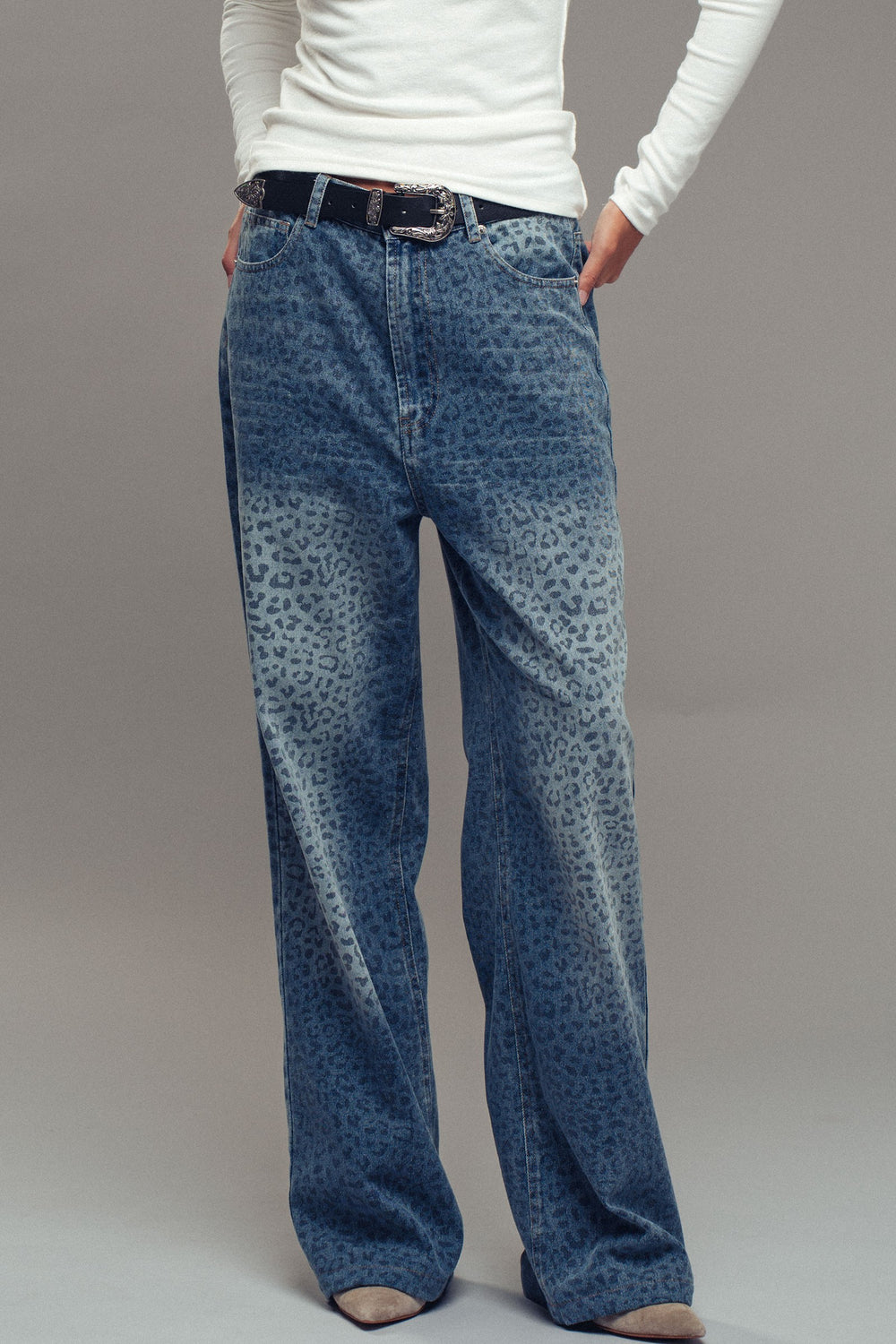 leopard print wide leg denim pants - animal print (additional view)