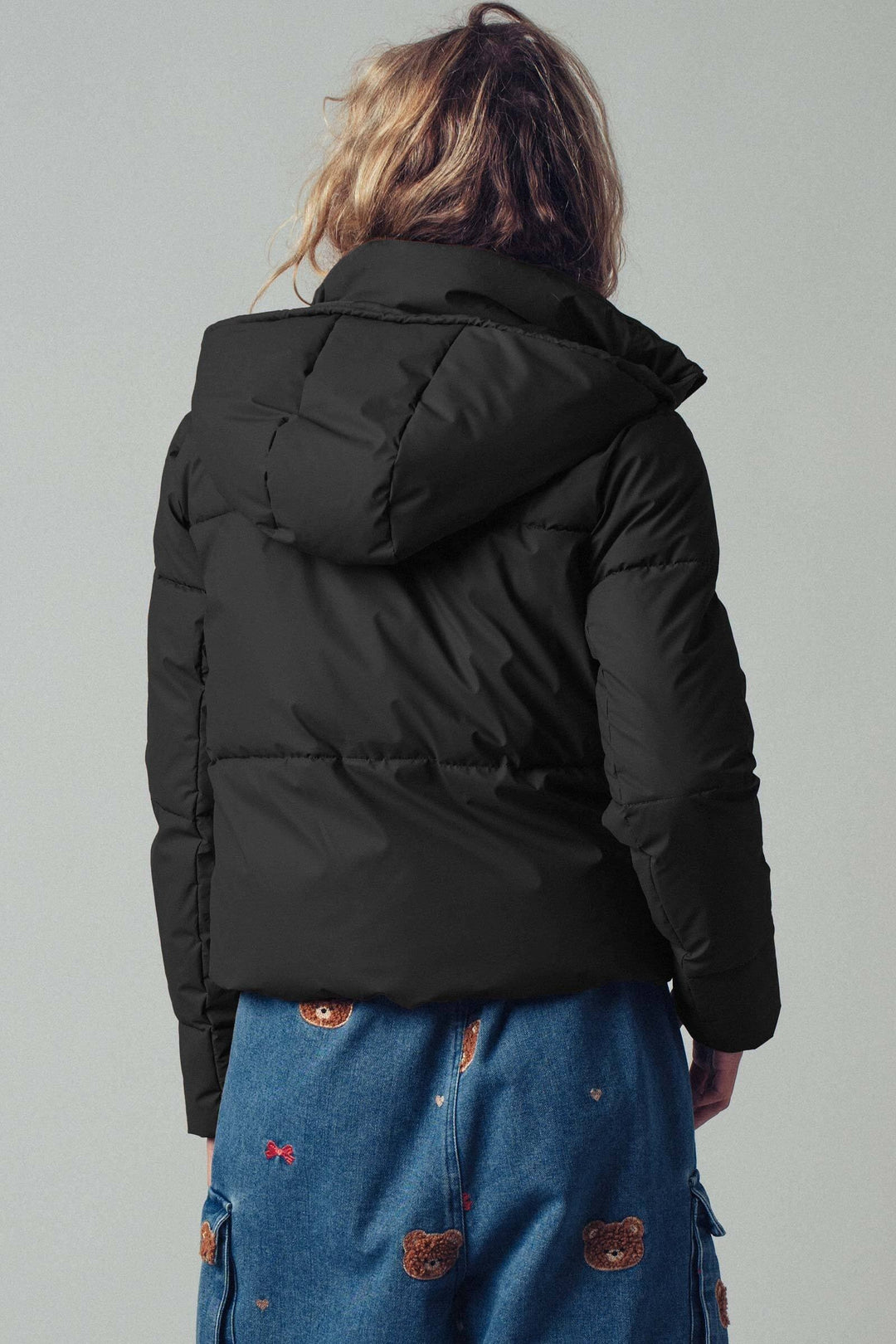 zip up hooded puffer winter jacket - black (additional view)