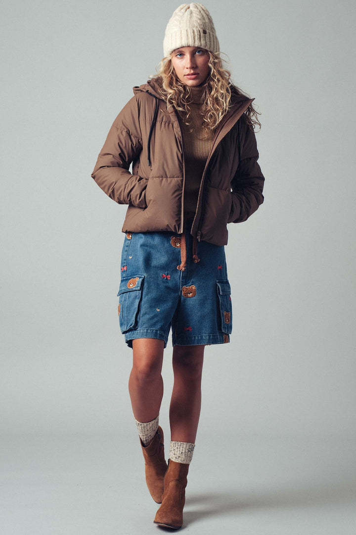 zip up hooded puffer winter jacket - chocolate (additional view)