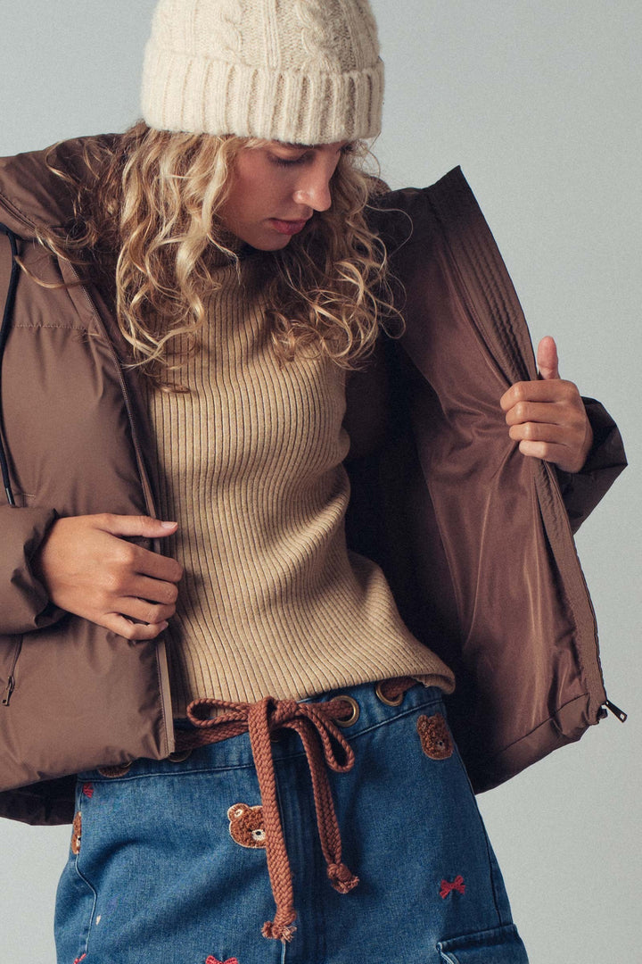 zip up hooded puffer winter jacket - chocolate (additional view)