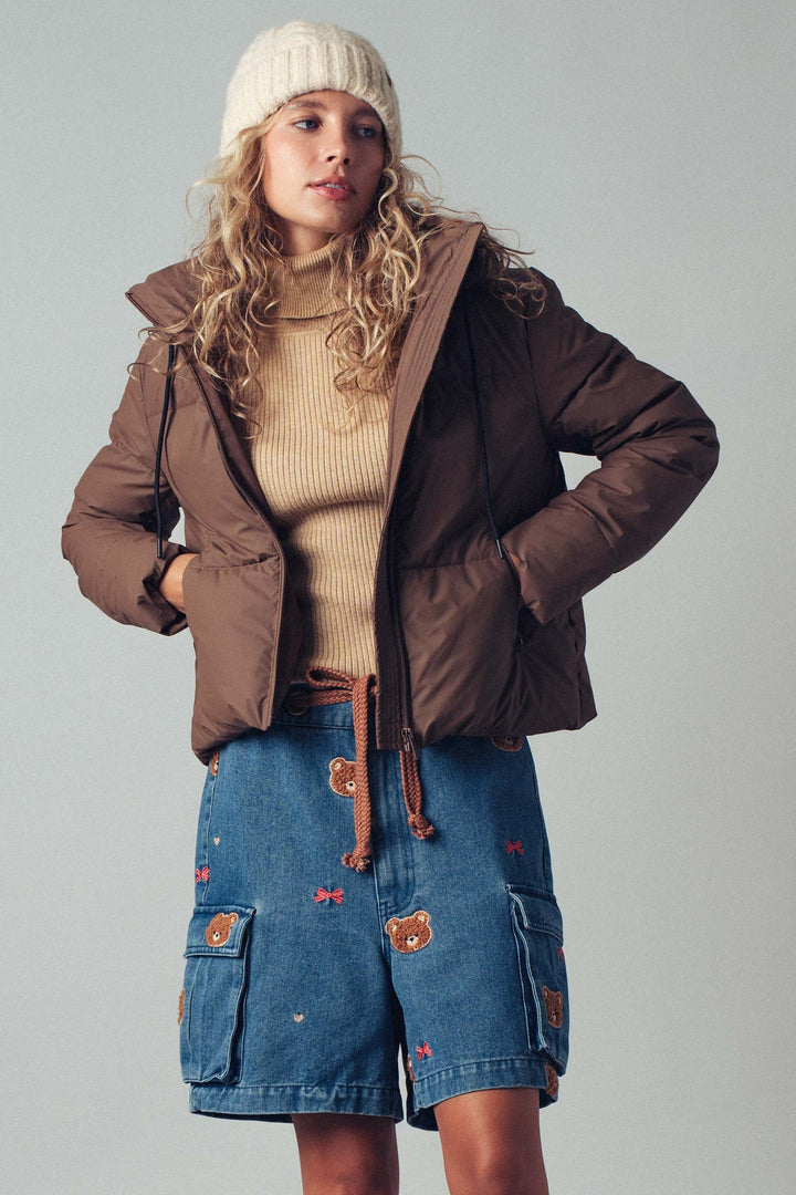 zip up hooded puffer winter jacket - chocolate (additional view)