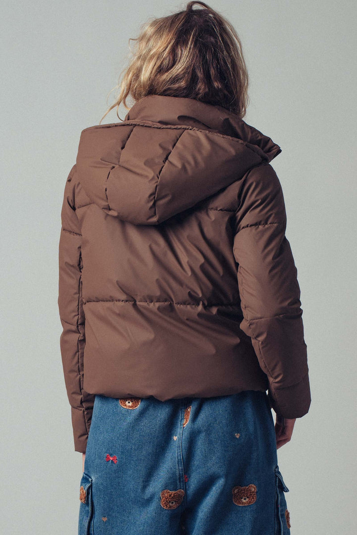 zip up hooded puffer winter jacket - chocolate (additional view)