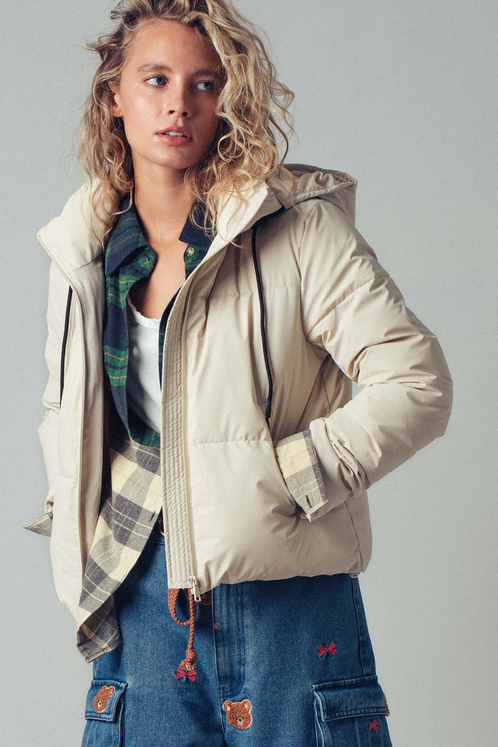 zip up hooded puffer winter jacket - cream (additional view)