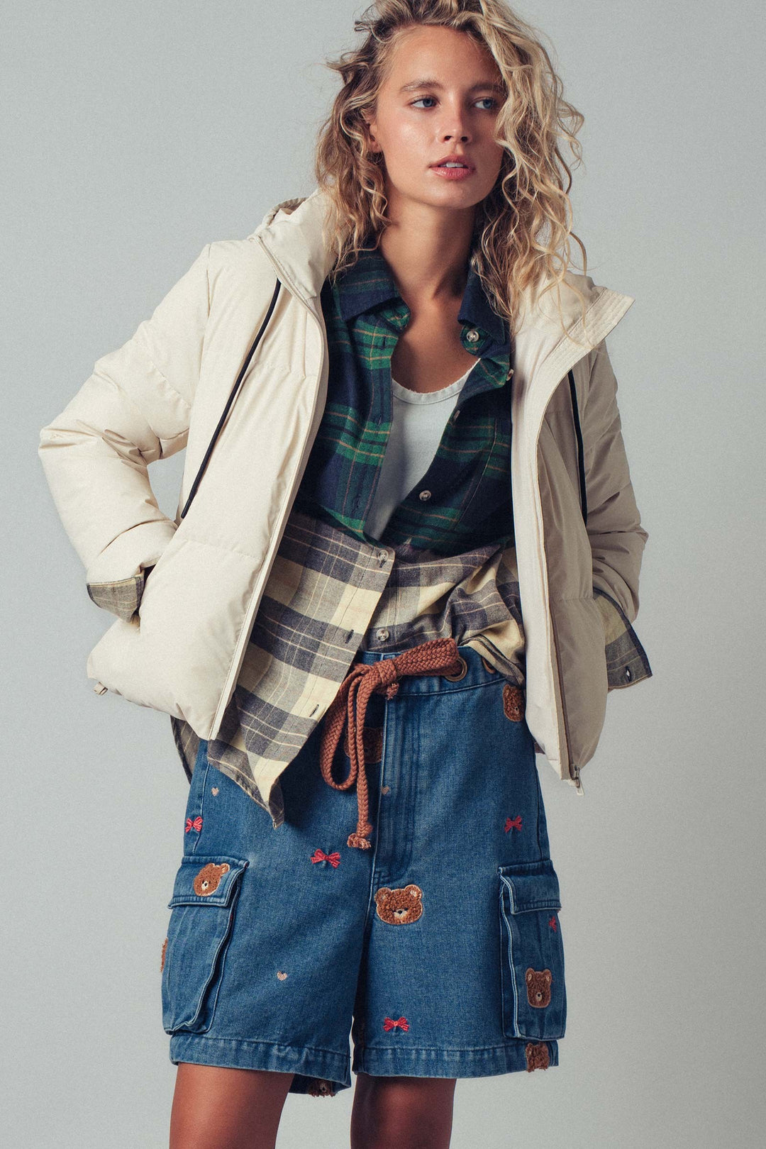 zip up hooded puffer winter jacket - cream (additional view)