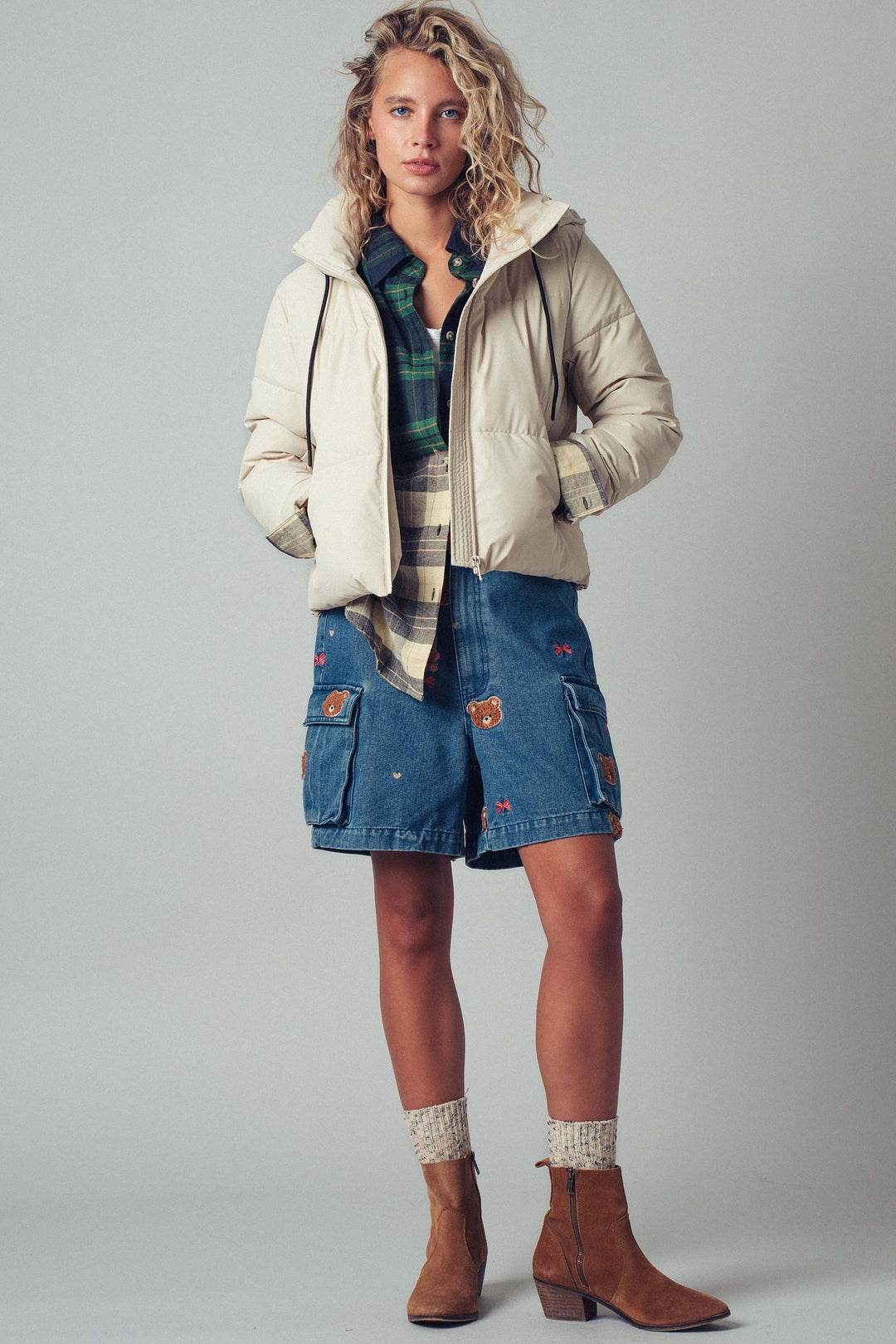 zip up hooded puffer winter jacket - cream (additional view)