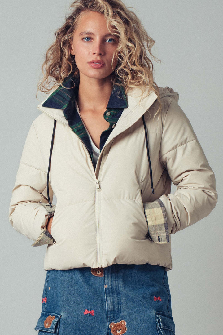 zip up hooded puffer winter jacket - cream (additional view)