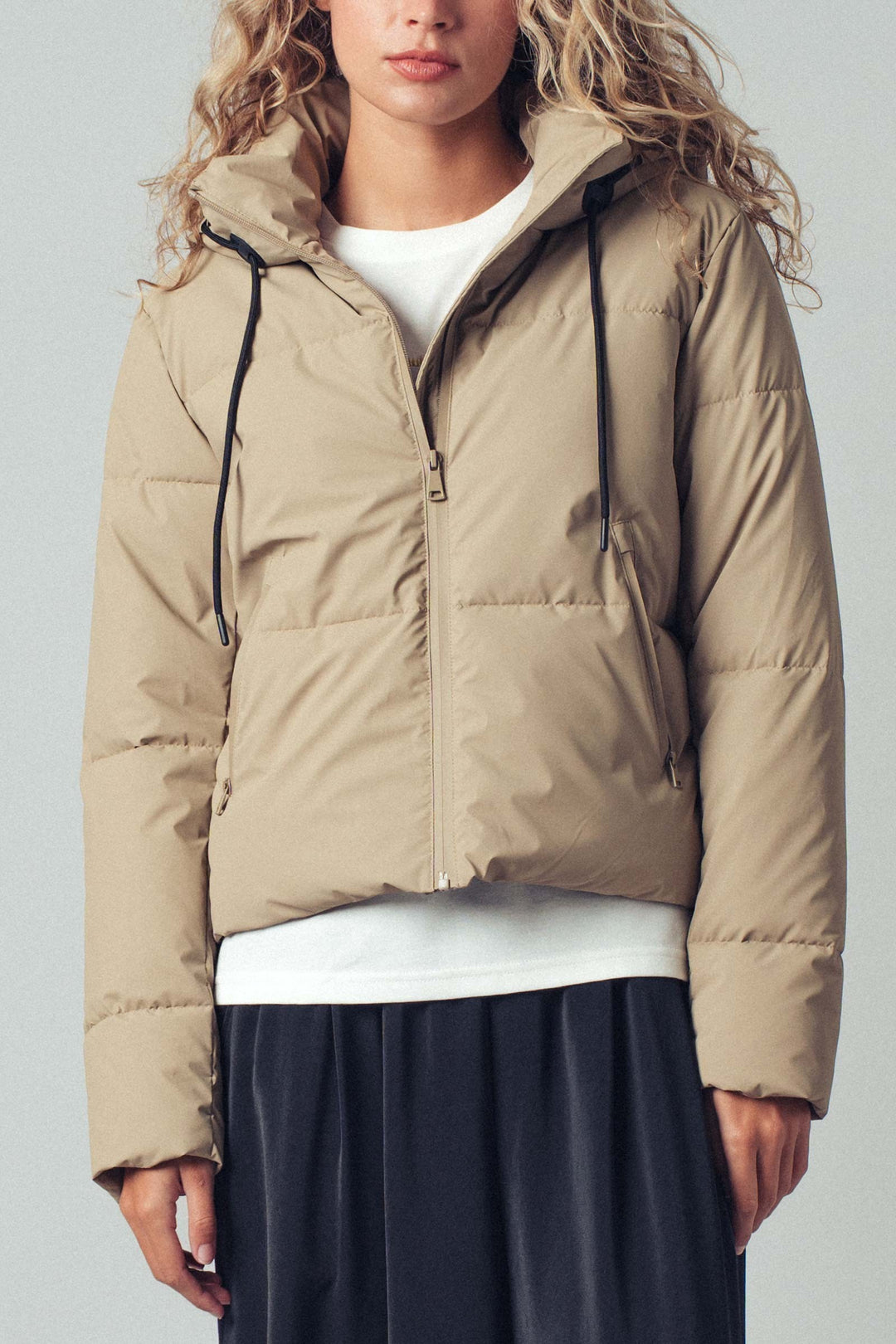 zip up hooded puffer winter jacket - khaki (additional view)