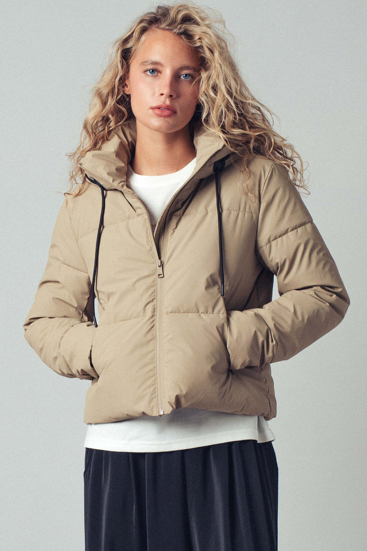 zip up hooded puffer winter jacket - khaki (additional view)