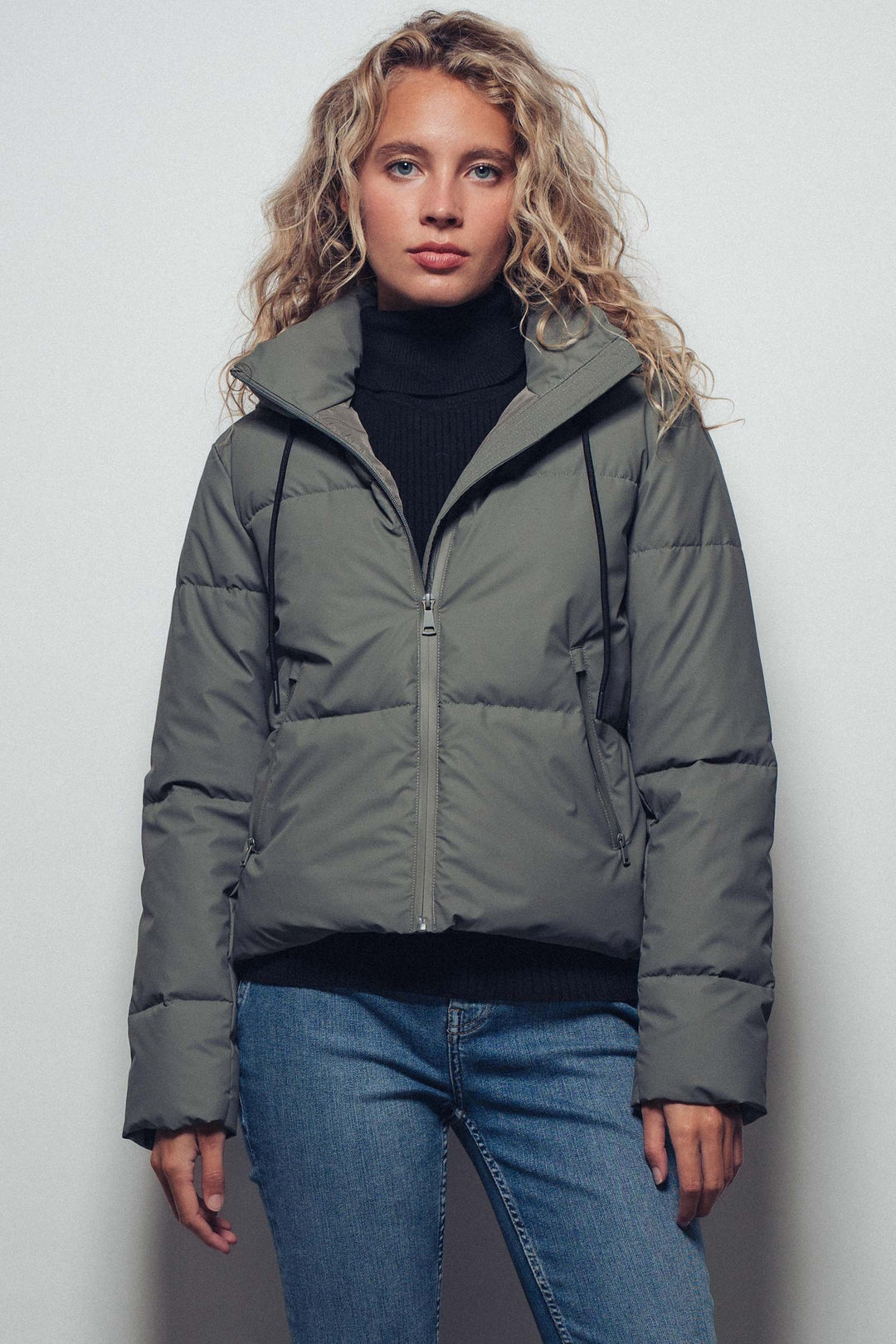 zip up hooded puffer winter jacket - olive (additional view)