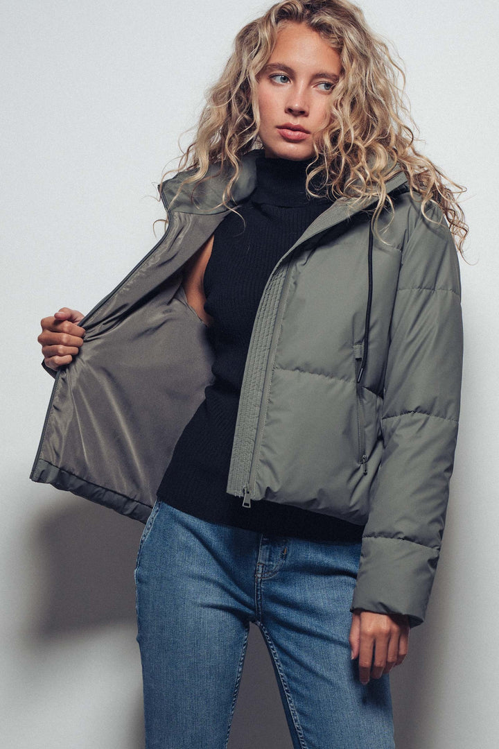 zip up hooded puffer winter jacket - olive (additional view)