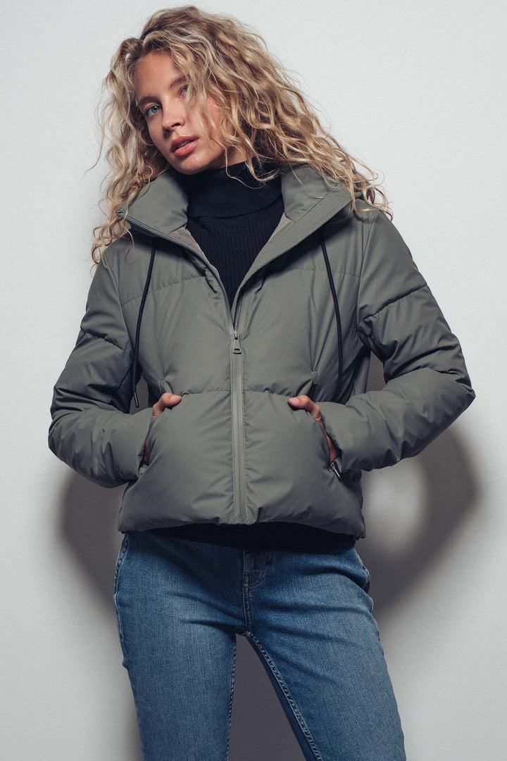 zip up hooded puffer winter jacket - olive (additional view)