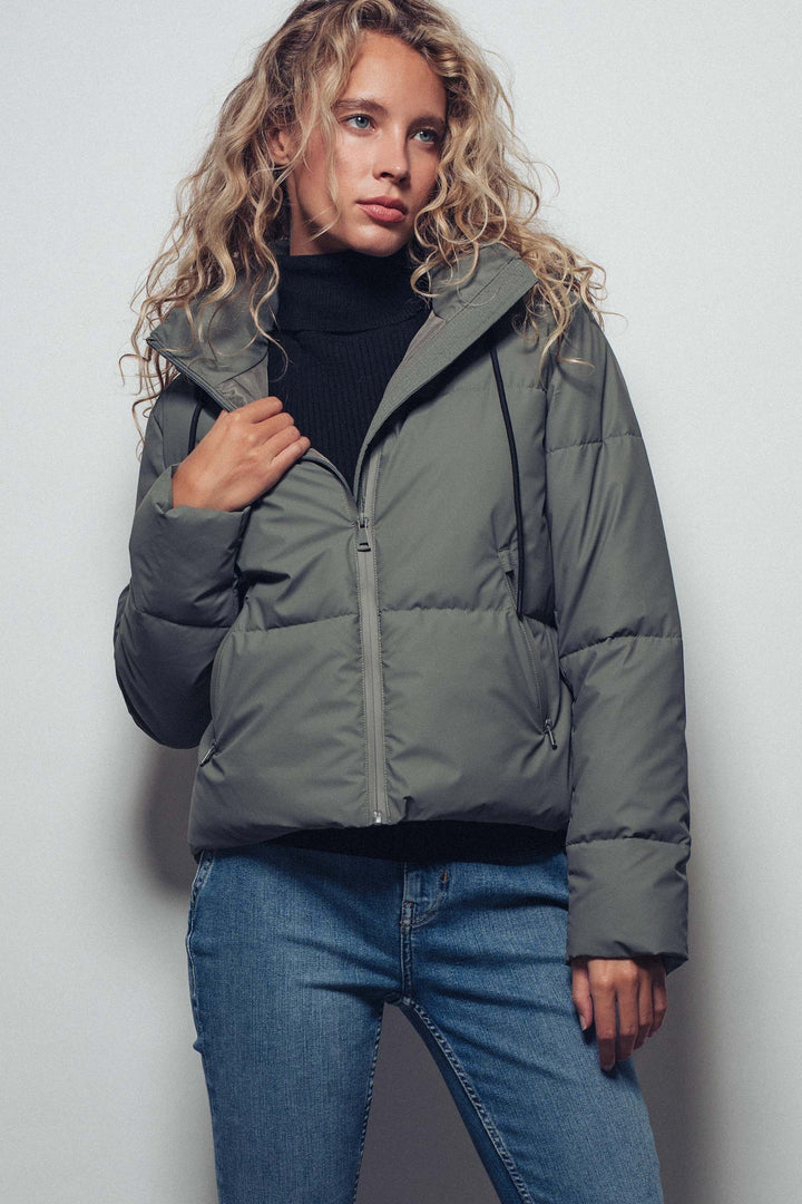 zip up hooded puffer winter jacket - olive (additional view)