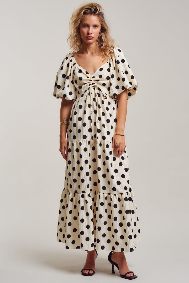 polka dot symphony midi dress - ivory