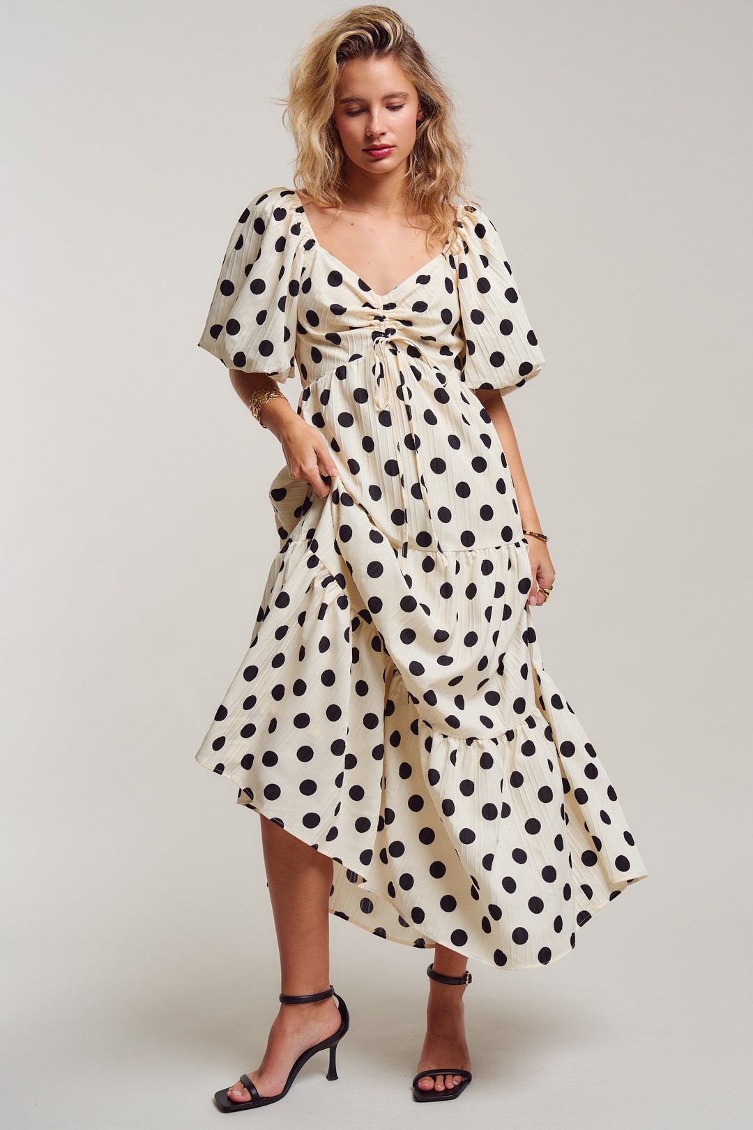 polka dot symphony midi dress - ivory (additional view)