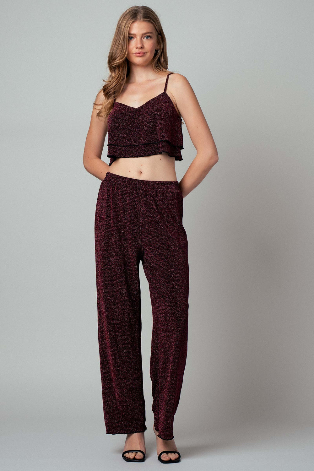metallic two piece cami and pants set - black pink (additional view)