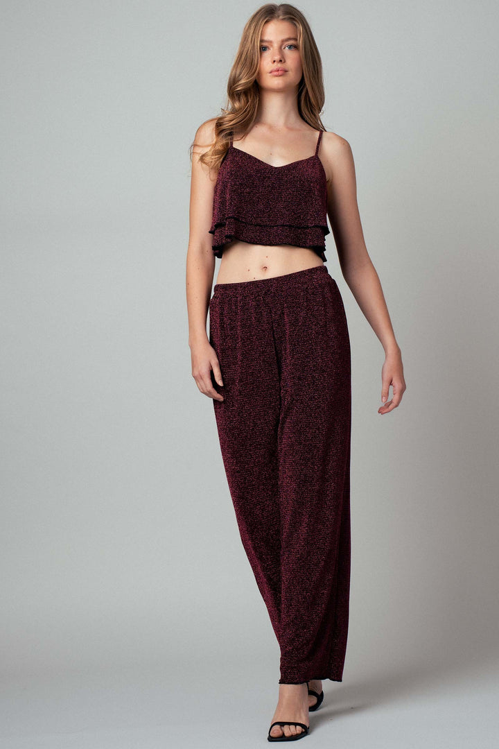 metallic two piece cami and pants set - black pink (additional view)