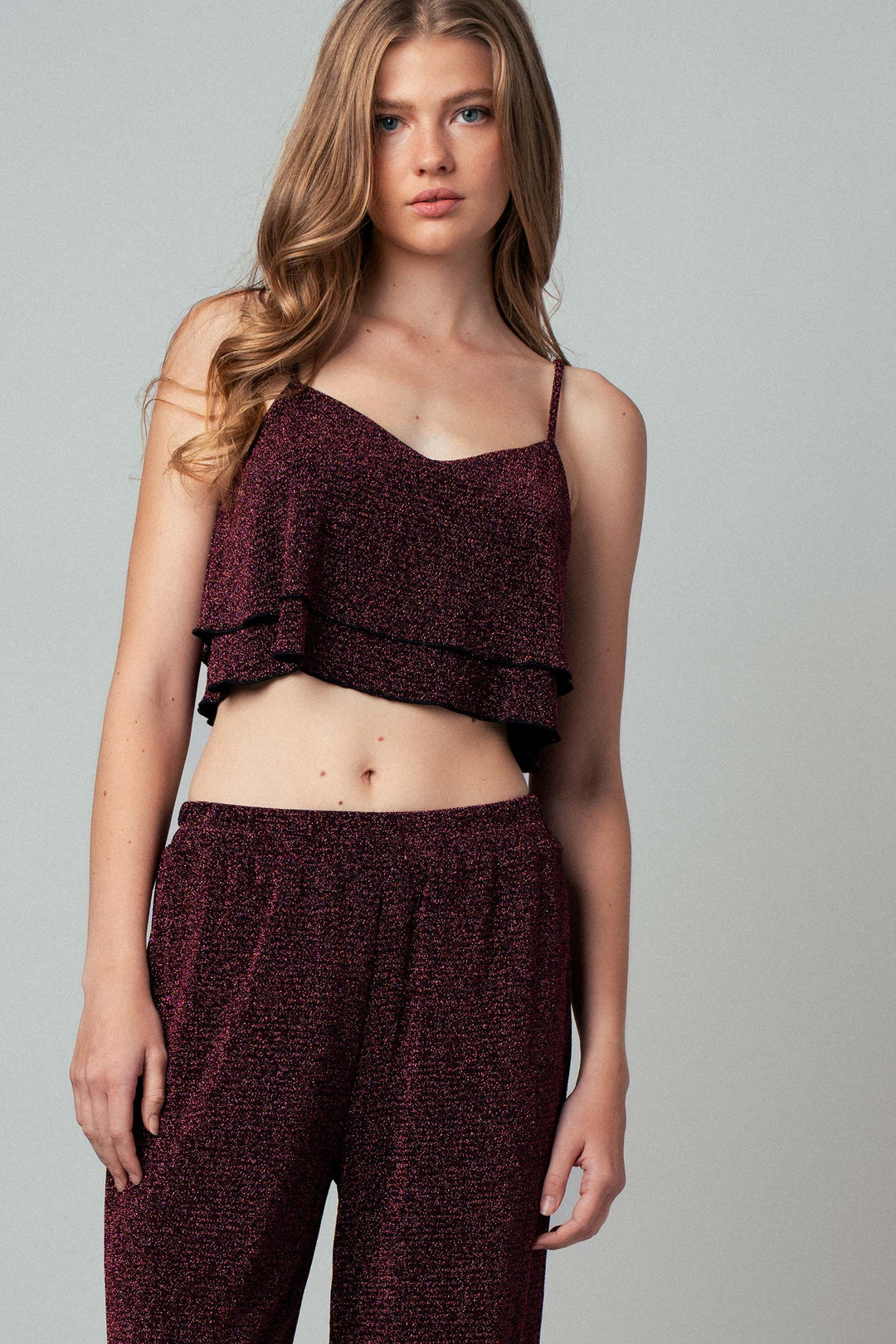 metallic two piece cami and pants set - black pink (additional view)