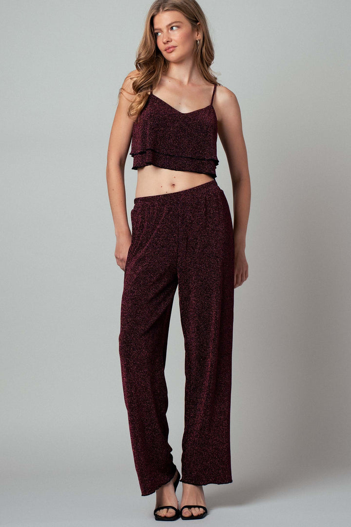 metallic two piece cami and pants set - black pink (additional view)
