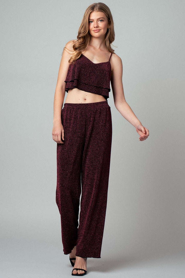 metallic two piece cami and pants set - black pink (additional view)