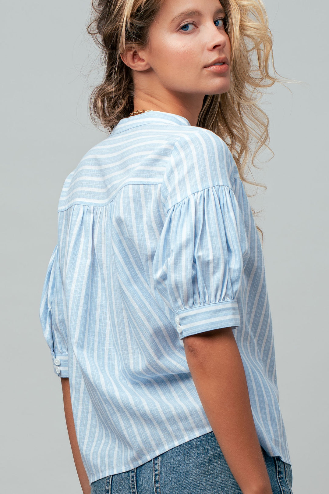 puff sleeve blouse - lt blue (additional view)