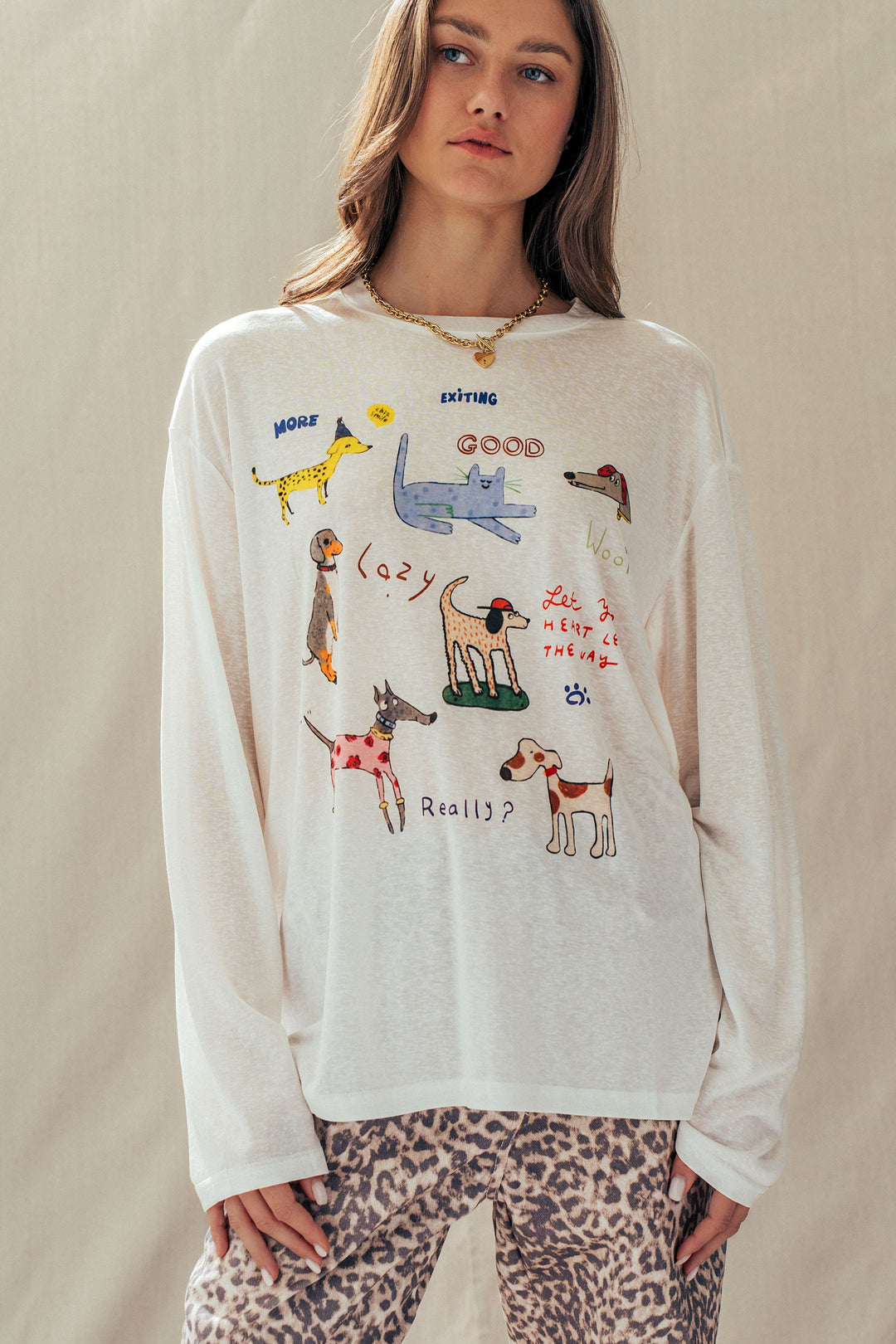 pup parade long sleeve tee - white