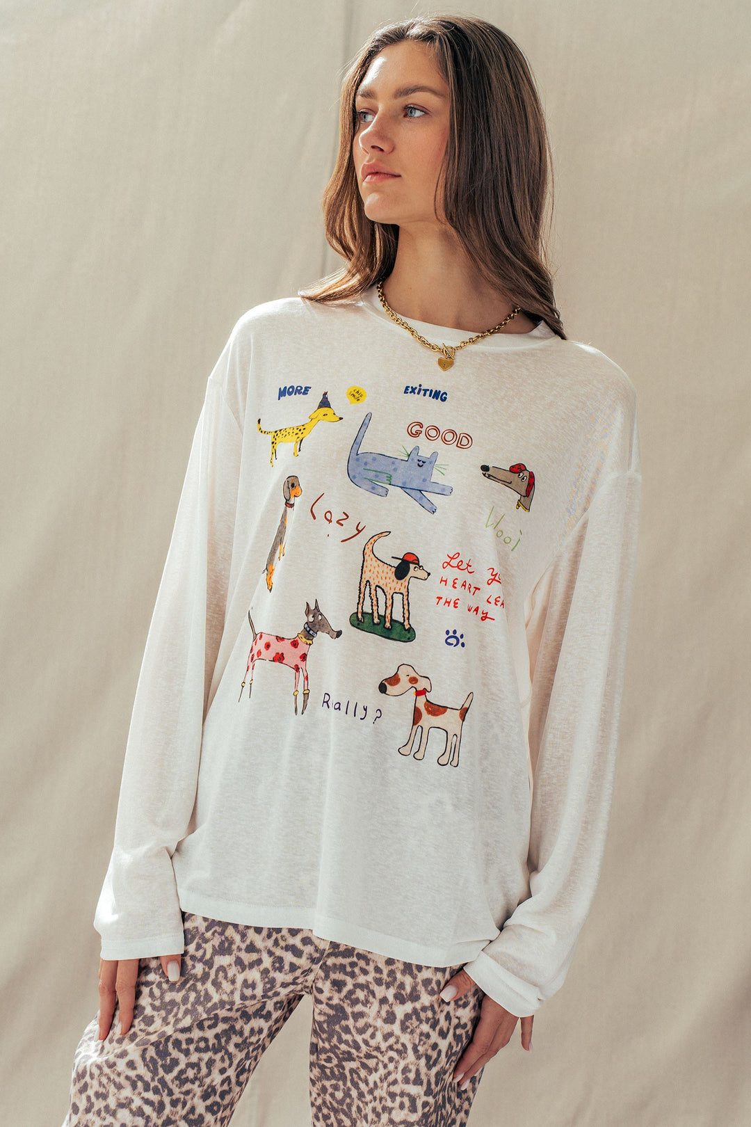 pup parade long sleeve tee - white (additional view)