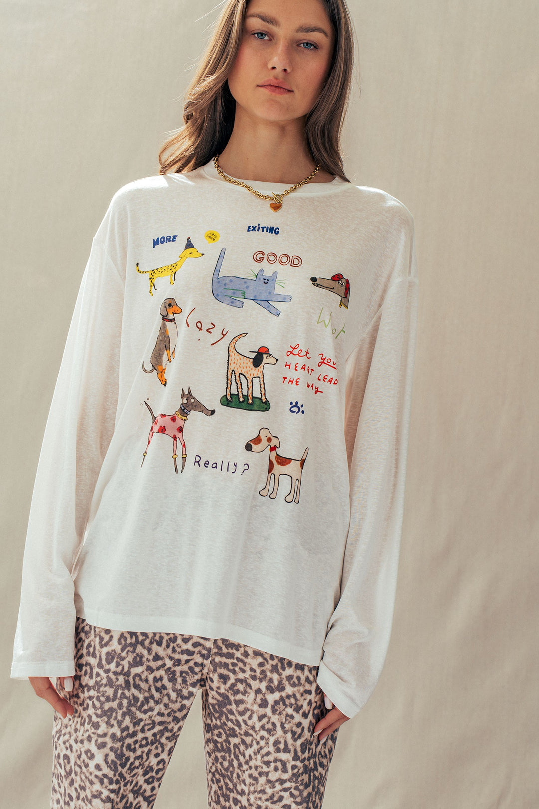 pup parade long sleeve tee - white (additional view)