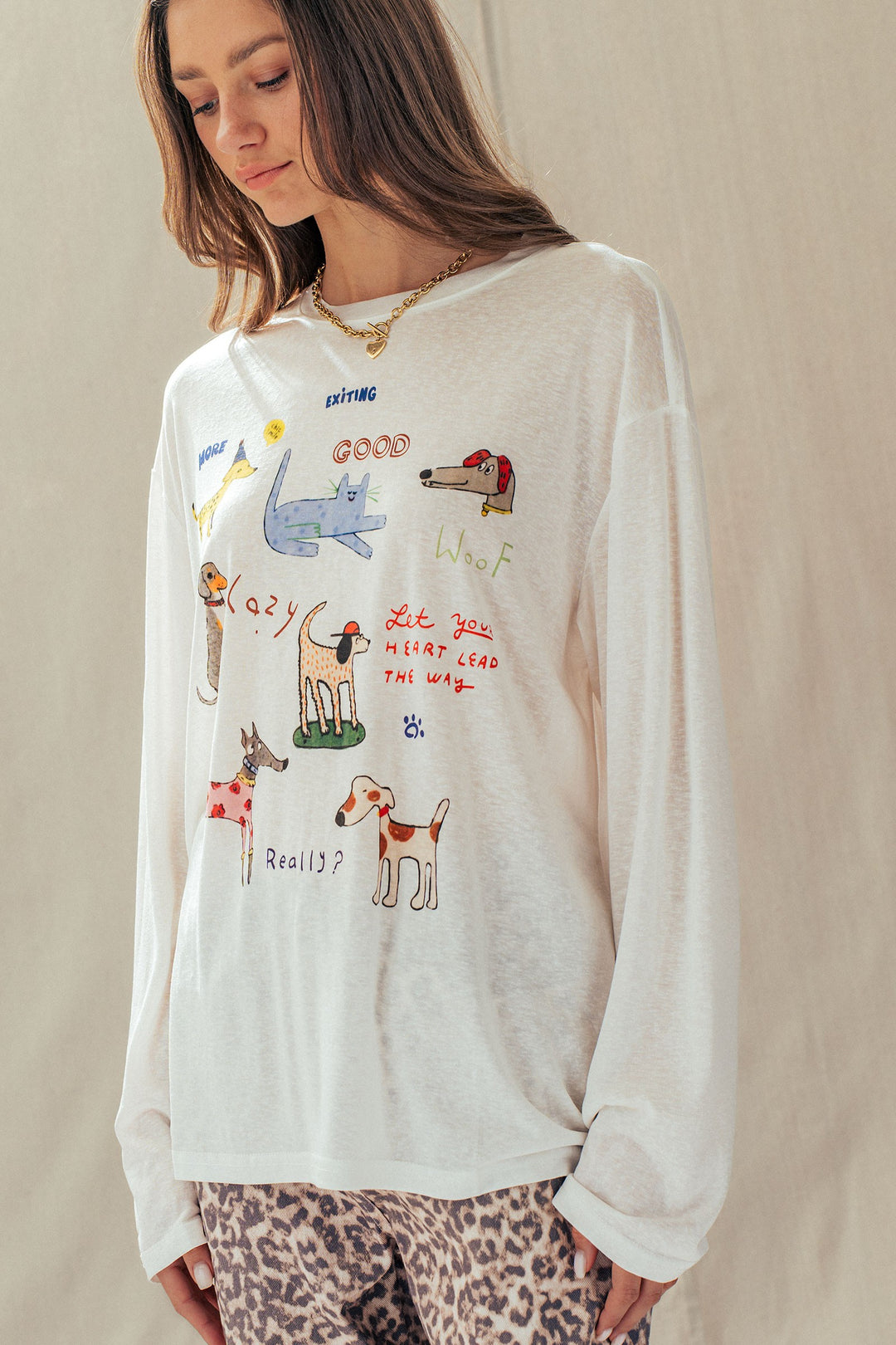 pup parade long sleeve tee - white (additional view)