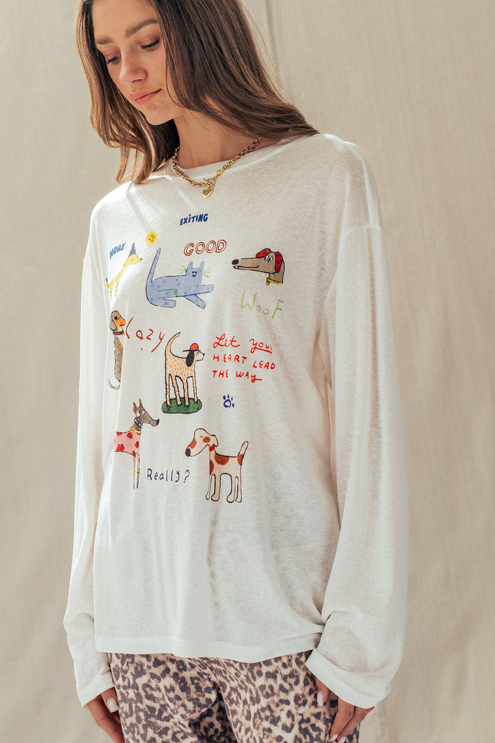 pup parade long sleeve tee - white (additional view)