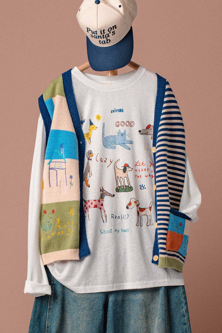 pup parade long sleeve tee - white (additional view)