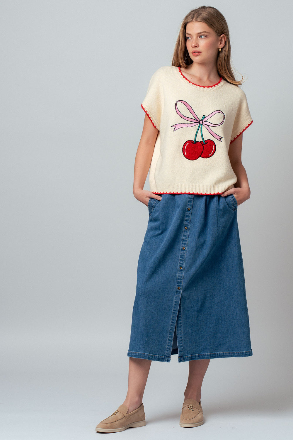 denim button front midi skirt - denim (additional view)