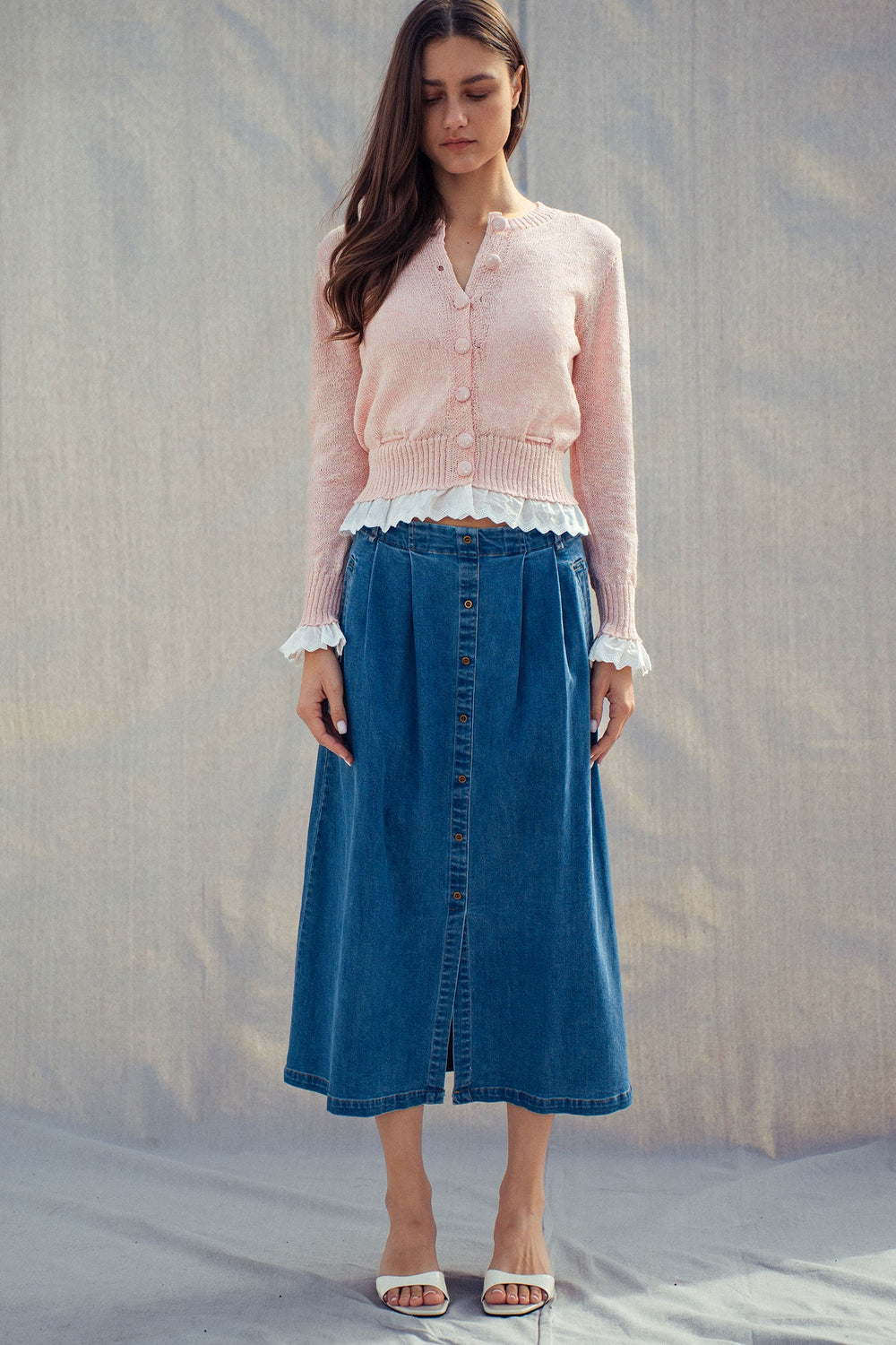 denim button front midi skirt - denim (additional view)