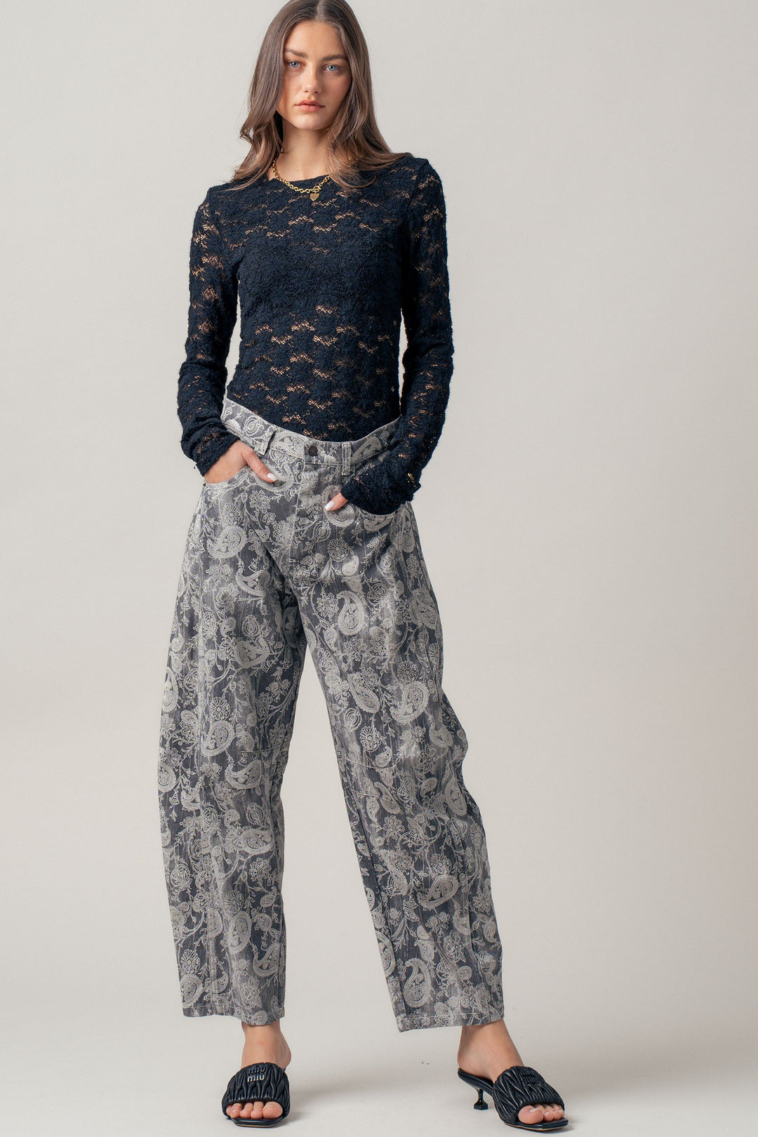 vintage floral lace layer top - black (additional view)