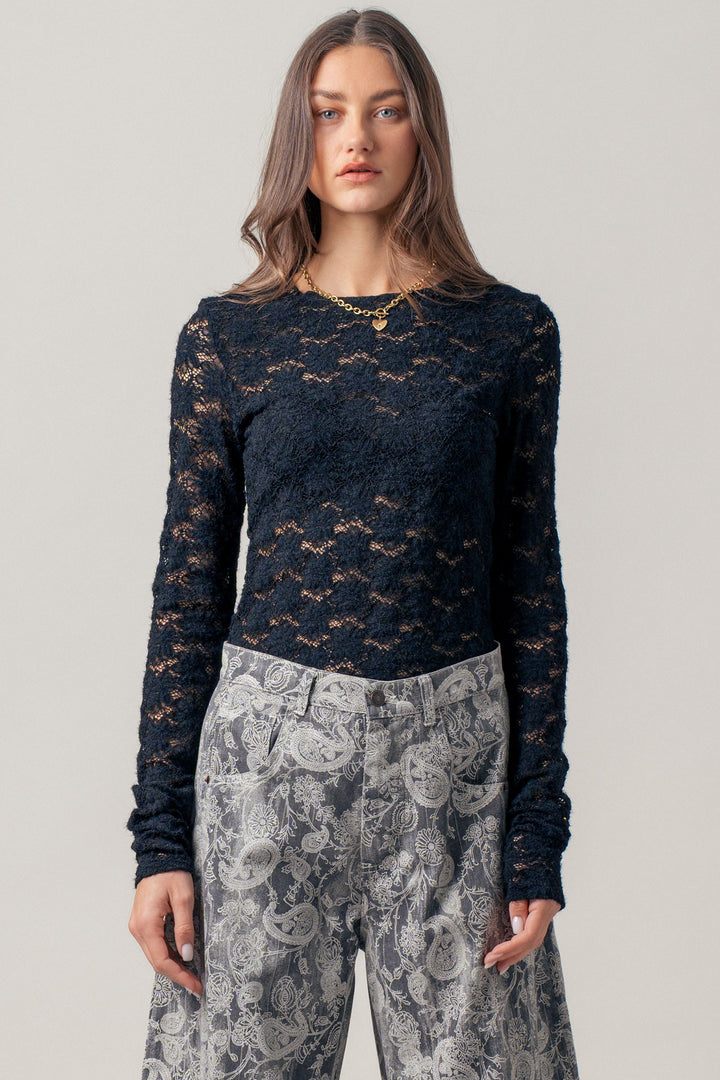 vintage floral lace layer top - black (additional view)