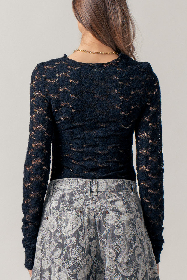 vintage floral lace layer top - black (additional view)