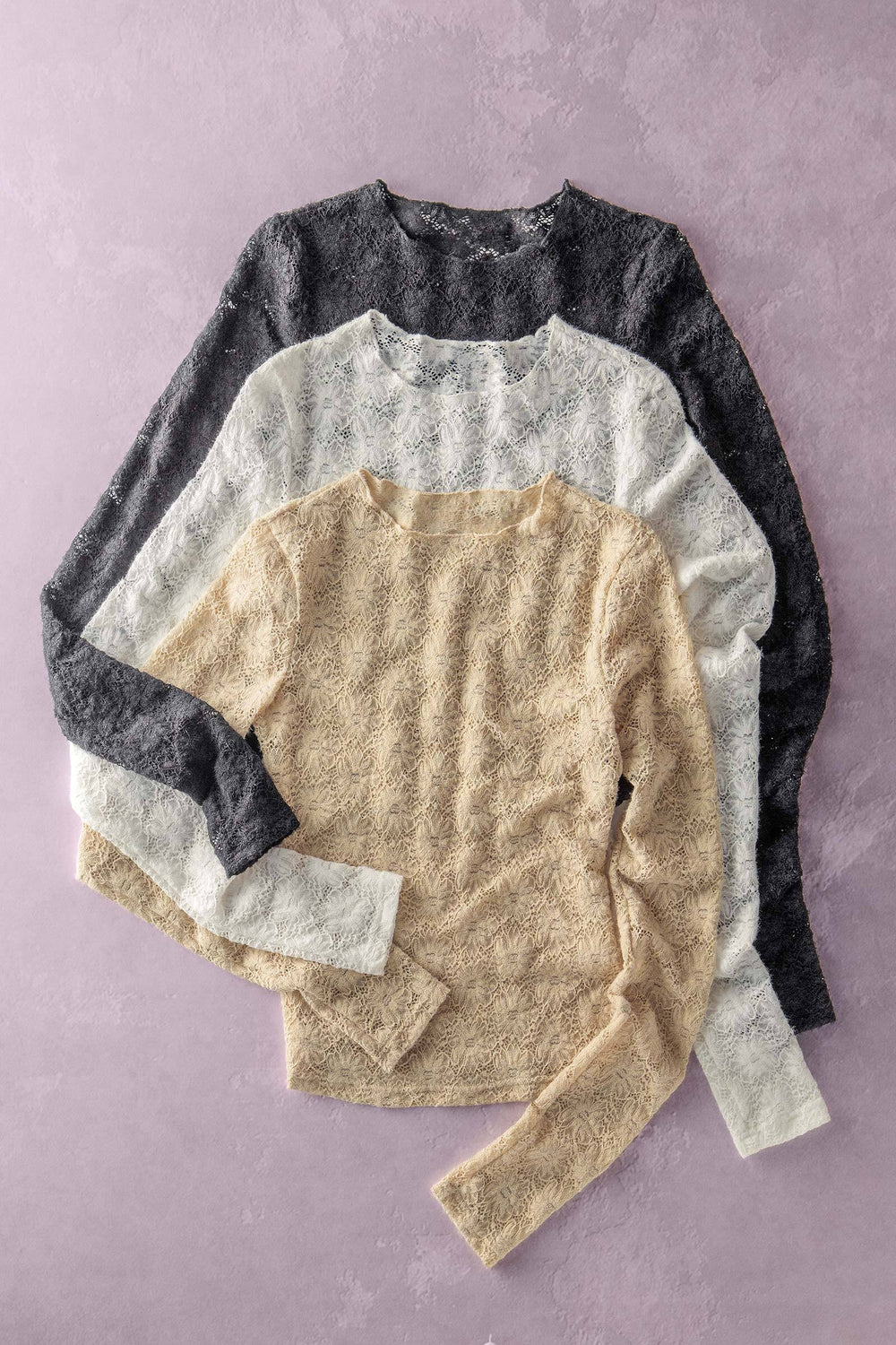 vintage floral lace long sleeve layering top - default (additional view)