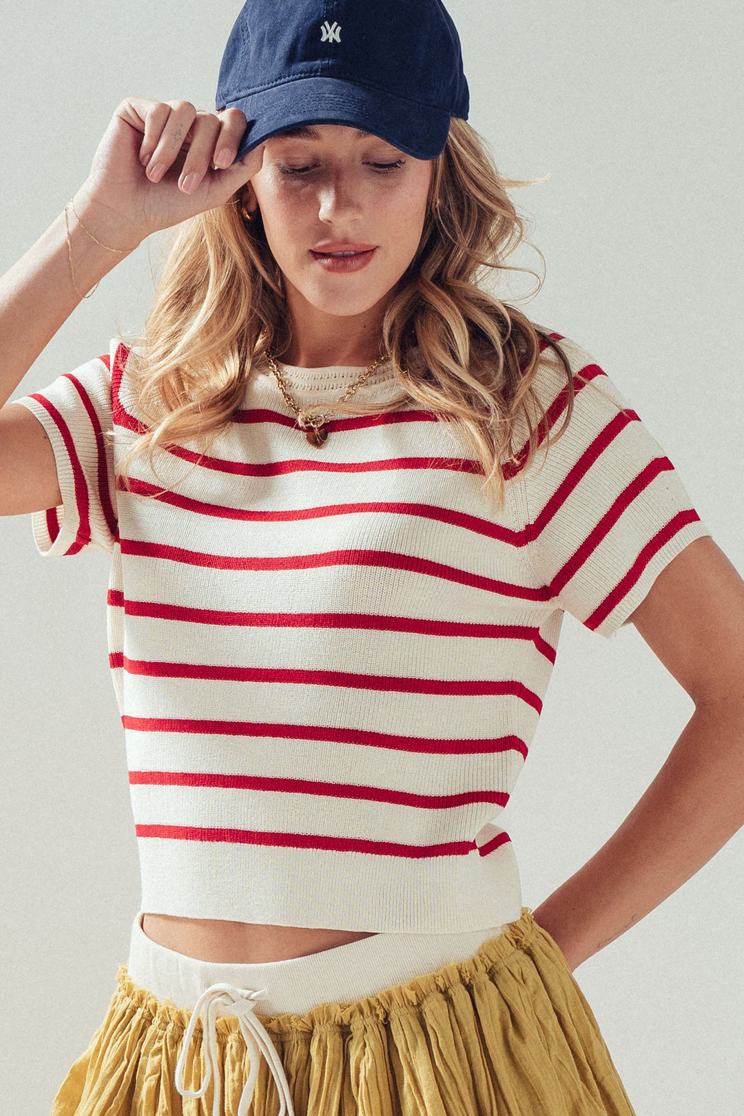 classic nautical stripe knit top - ivory red (additional view)