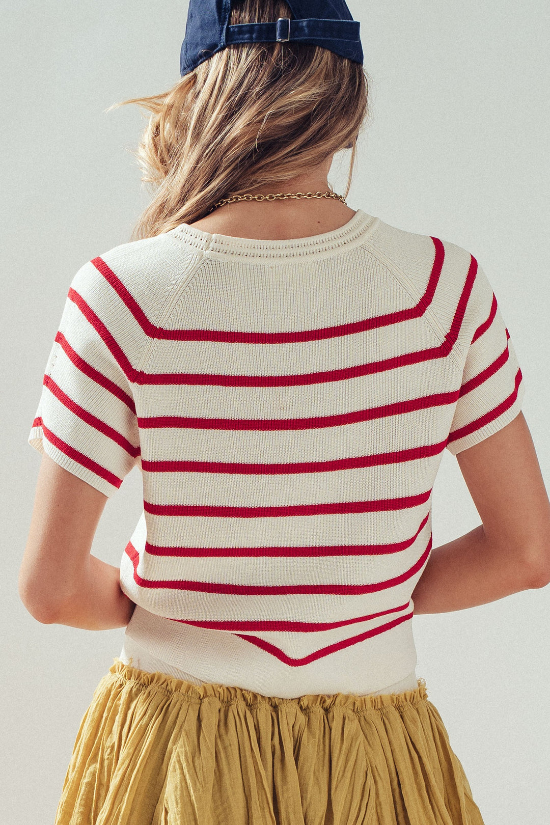 classic nautical stripe knit top - ivory red (additional view)