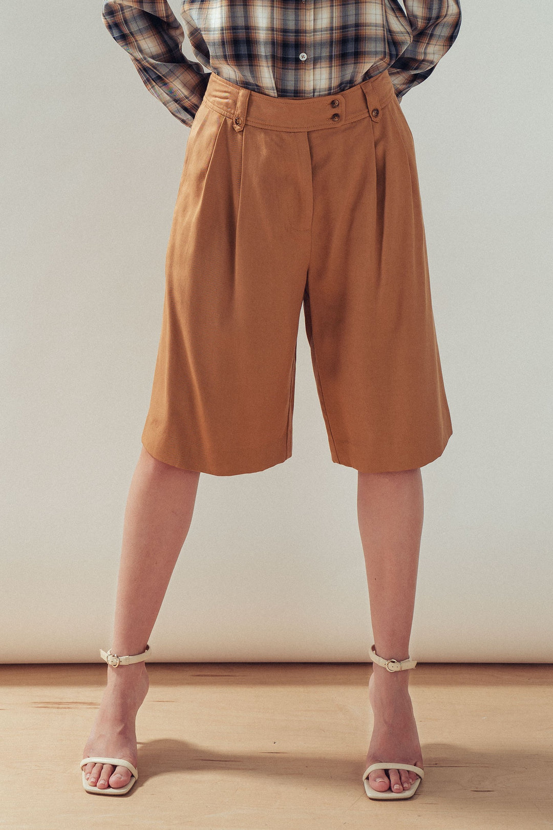 pleated belted culotte pants - camel