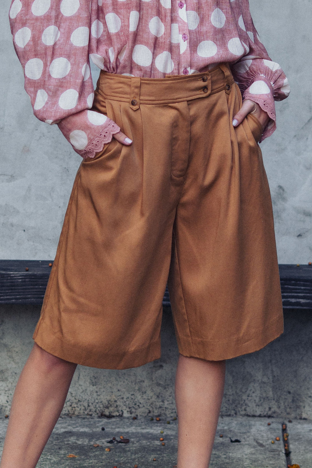 pleated belted culotte pants - camel