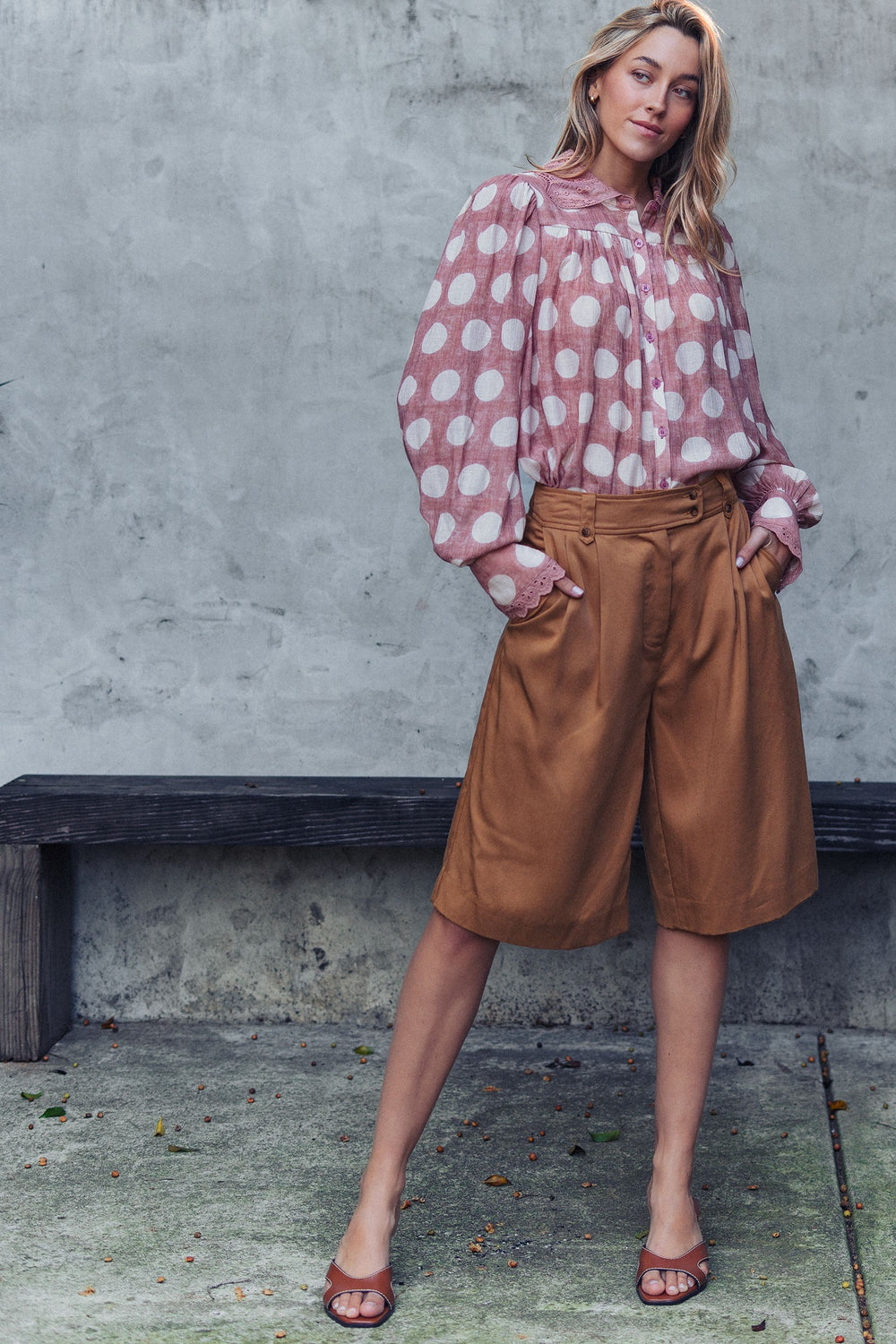 pleated belted culotte pants - camel (additional view)