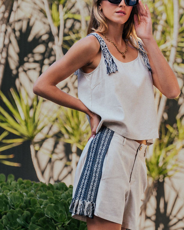 strap linen blend set - blue