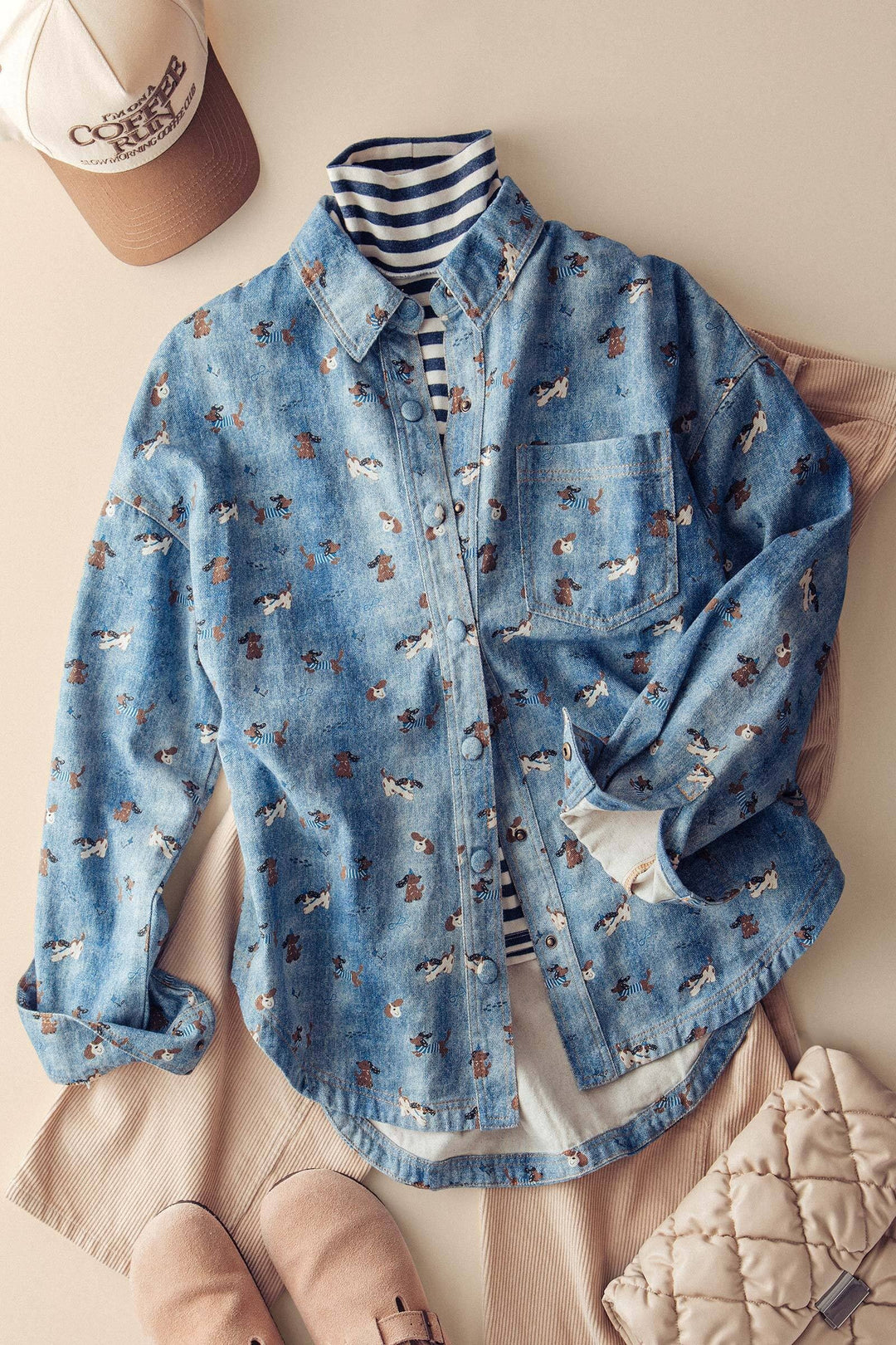 oversized denim printed shirt - denim blue