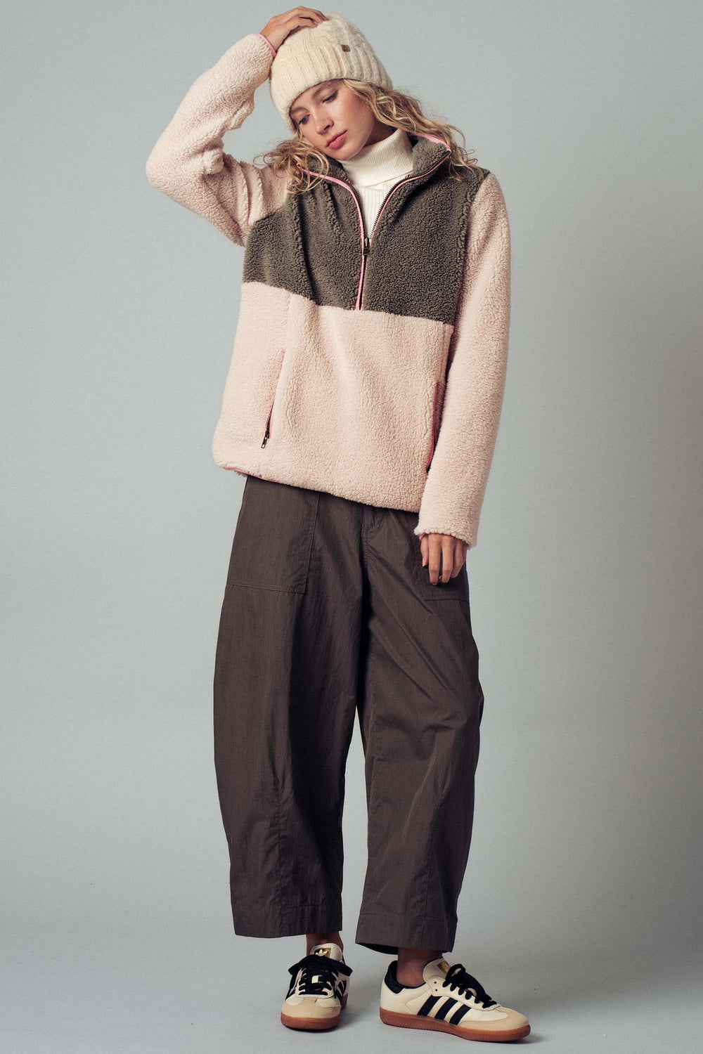sherpa quarter zip pullover - ivory green (additional view)