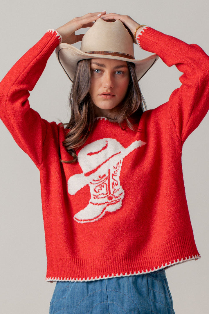 boot graphic knit sweater - red (additional view)