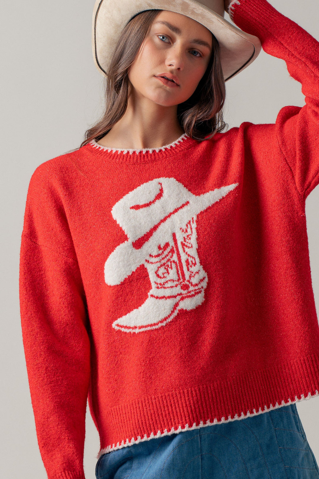boot graphic knit sweater - red (additional view)