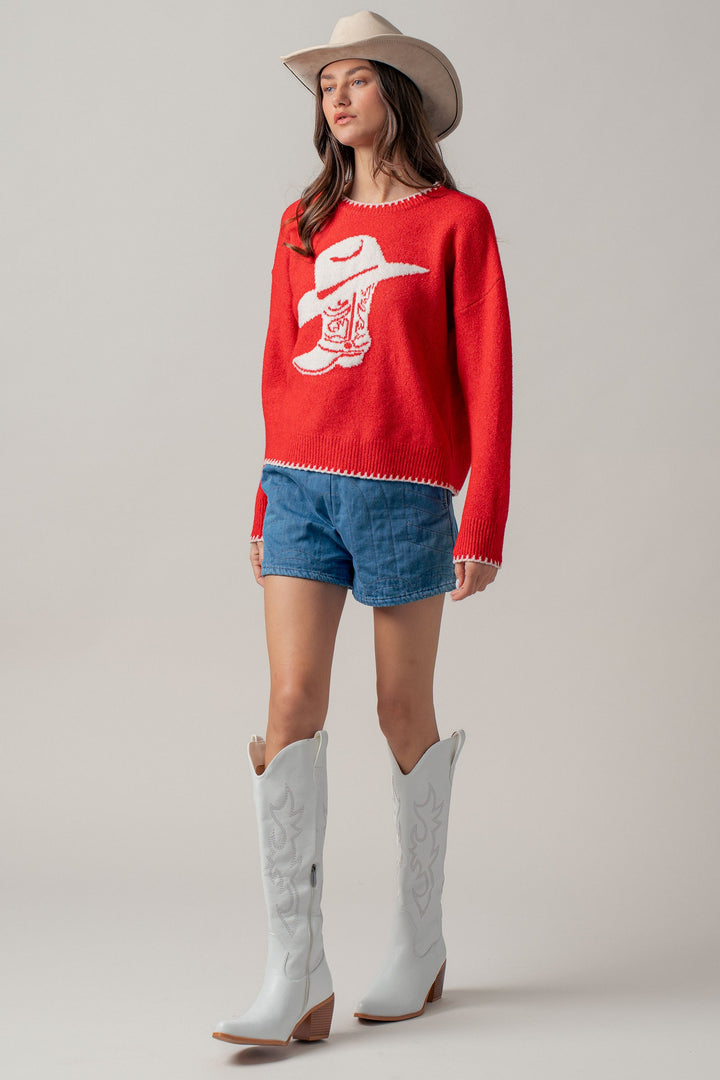 boot graphic knit sweater - red (additional view)
